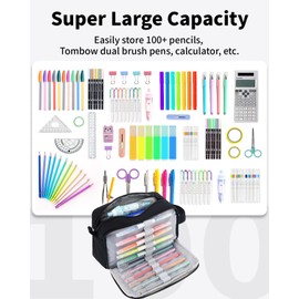 Sooez Big Capacity Pencil Case, Upgraded Canvas Pencil Pouch Large Pencil Bag Organizer, Separate Compartments Easy Grip Handle, Aesthetic Supply for School Teens Adults, Black Pen Case