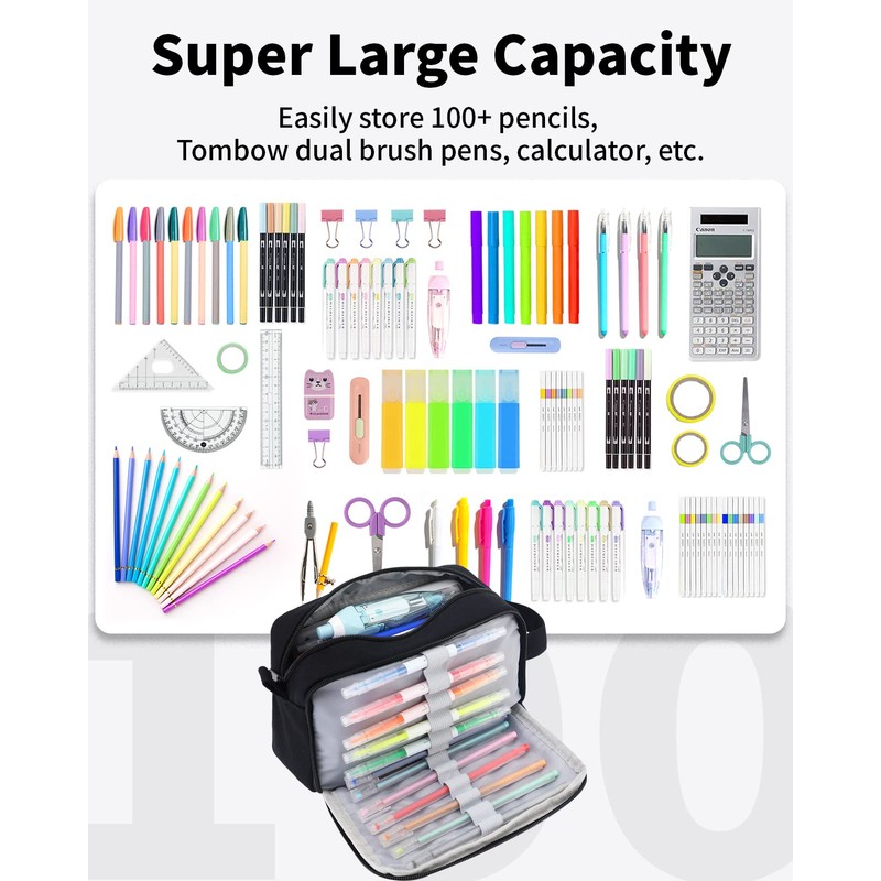 Sooez Big Capacity Pencil Case, Upgraded Canvas Pencil Pouch Large