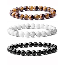 EYLEER 3 Pack 8mm Natural Semi-Precious Gemstones Healing Crystal Stone Stretch Beaded Bracelets Valentine's Day Anniversary Christmas Gift Stocking Stuffers for Men Women Unisex