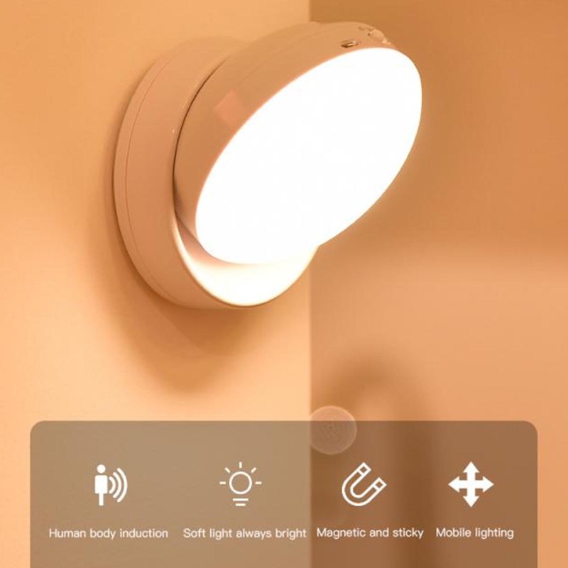 LED Motion Sensor Night Light ABS 360 Degree Rotating Rechargeable