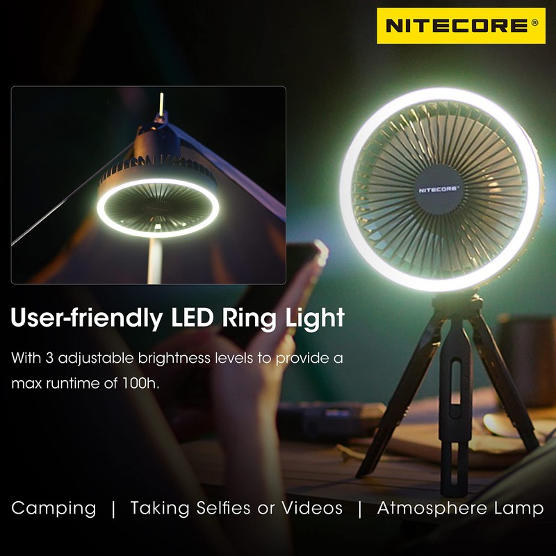 Nitecore NEF10 Multifunctional Portable Electric Fan with LED Ring Light,