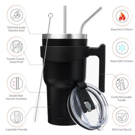 BJPKPK Tumbler With Handle 30 oz Stainless Steel Double Wall Insulated Tumbler Cups With Lid And Straw,Black