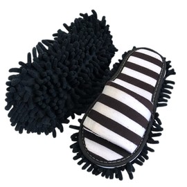 Volicph Cleaning Slippers with Cleaning Removable Slippers Microfibre Sole Floor Cleaning Slippers Dust Cloth Slippers Mop Shoes Cleaning Shoes, Black and white stripes