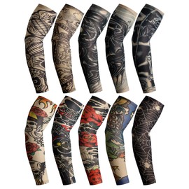 Boao 20 Pcs Men's Cooling Arm Sleeves Long Fingerless Arm Cover Anti Slip UV Protection Sun Temporary Tattoo Sleeves(Medium,Gothic Style)