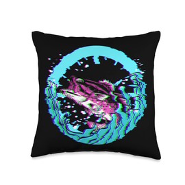 Cool Fishing Vaporwave Aesthetic Bass Fish Reel Fisherman Throw Pillow
