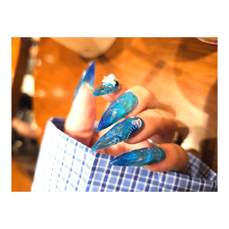  Cool sea nail handmade nail tips ✨ - Short