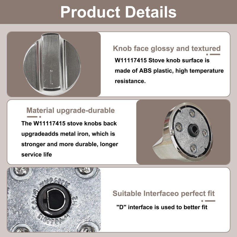 W11517331 W11117415 4-Pack Range Surface Burner Knob/Oven Knobs Compatible with