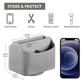 Fanousy 360° Rotating Remote Control Holder, PU Leather TV Remote Caddy Organizer Basket Storage Box with 5 Compartments for Pen, Pencil, Art Supplies, Makeup Brush, Office Desk Table Accessories