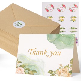 100 Pack Floral Thank You Cards Bulk, 4.1x5.8 Inch Thank You Cards with Kraft Envelopes & 120 Stickers, Blank Thank You Notes Set for Wedding, Bridal, Baby Shower, Small Business, Funeral, Graduation (Green)