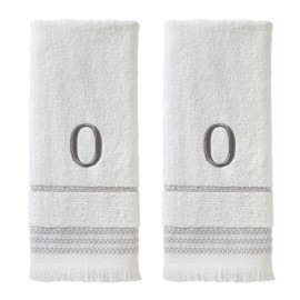 SKL Home Casual Monogram Hand Towel Set, O, 16x26, White 2 Count