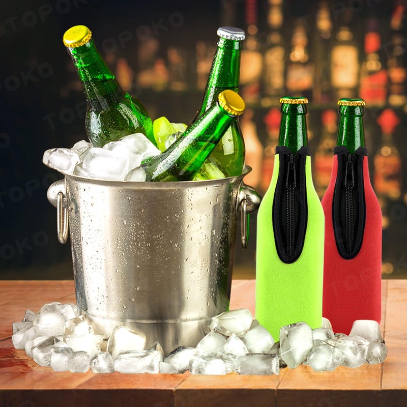 Beer Bottle Insulator Sleeve Different Color. Zip-up Bottle Jackets. Keeps