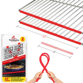 ThreadNanny Silicone Oven Rack Shield Guard, Extra Long 22 Red (2 Pack), Full Length Fit on Standard-Sized USA Ranges - Heat Resistant Oven Rack Protectors - Prevents Hand and Arm Burns, Food Grade Cover