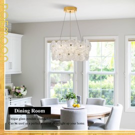 Poemoon Elegant Glass LED Chandelier D 20" Modern Gold Lotus Leaf Dimmable Ceiling Chandeliers with Remote Control Luxury for Foyer Entryway Living Dining Room(3000K-6500K)