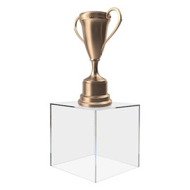 Marketing Holders White 5 Sided 4"w x 4"h x 4"d Platform Display Box Art Sculpture Pedestal Collectible Cube Cover Trophy Trinket Acrylic Showcase Stand Expo Event Wedding Reception