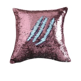 Zhiweikm Freestyle Reversible Color Change Sequin Throw Pillow Cases Covers in Two-Tone, 16" X 16", Navy Blue & Silver, Creative Decorations on Sofas/Armchairs/Beds/Floors/Cars (Pink Silver)
