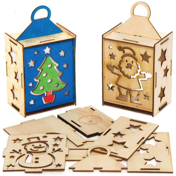 Baker Ross AX557 Christmas Lanterns Made of Wood Craft Set