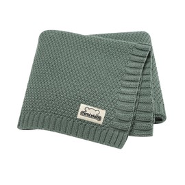 mimixiong Baby Blankets Soft Lightweight Knitted Blanket, Pram/Travel/Moses Basket Baby Blanket for Newborn Baby Boy Girls - 100 x 80 cm, Deep green