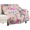 Paris Eiffel Tower Throw Blanket Pink Flowers Towers Bicycle Pattern