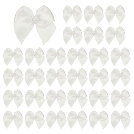 PATIKIL 30 Pcs Mini Ribbon Bows, Flower Pearl Sewing Appliques Decoration for DIY Craft, Wedding, Christmas, Scrapbooking(White, 0.08 x 0.09 Inch)