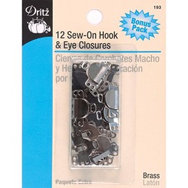 Dritz 193 Sew On Hook & Eye Closures, Brass 12-Count
