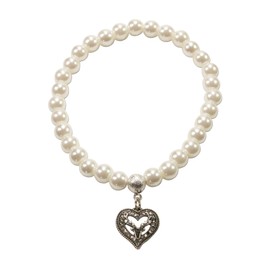 Alpenflüstern DAB064 Pearl Costume Bracelet Rhinestone Heart Deer Small Women's Costume Jewellery Elastic Costume Bracelet Pearl Bracelet in Black or Cream White, 20% metal alloy, 5% copper, 75% glass