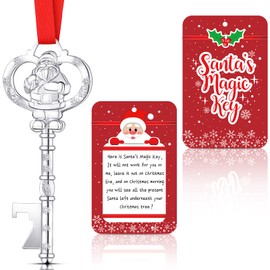 Christmas Santa Key for No Chimney Houses Metal Key Ornament Key Hanging Ornament Christmas Tree Ornament with Card for Xmas Tree House Kids Holiday Decoration (Silver)