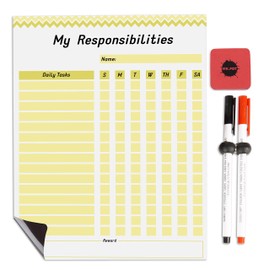 Inkdotpot Magnetic Whiteboard My Responsibilities Chore Chart for Refrigerator - Dry Erase Behavior Chart for Kids Responsibility Chart with 2 Fine Tip Marker & Eraser