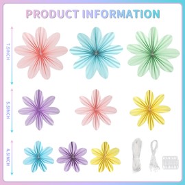 Pastel Paper Flowers Decorations, Kaluofan 9 PCS Paper Fans Party Decorations, Pastel Birthday Floral Hanging Decoration for Birthday Weddding Festival Carnival Mother's Day Summer Party