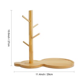 DSIOHFEI Bamboo Key Tray with 4 Hanging Rack, Wood Jewelry Tray for Entryway Table, Key Bowl for Desk, Nightstand Organizer for Keys, Rings, Wallet, Jewelry, Bracelets Holder