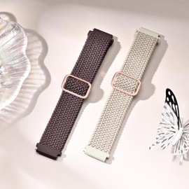 EverAct 2 Pack 22mm Nylon Braided Band Compatible with Garmin Venu 3 45mm Watch Band/Venu 2/Vivoactive 4,Quick Release Loop Elastic Strap Replacement for Forerunner 570 47mm/265/255/255 Music Women