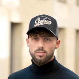 Stetson Since 1865 Trucker Cap One Size Men's – Visor and Front Made of 100% Cotton – Adjustable Size – Mesh Cap with Mesh Insert – Visor Length 7 cm – Summer/Winter, blue