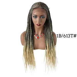 Knotless Cornrow Box Braided Wig For Black Women Lace Front Twist Braids Wigs Light Weight Curly Wigs For Black Women Braid Wig Long Realistic Hand-Braided Women (#1B/613T-#Black/BlondeT)