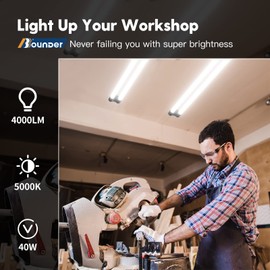 BBOUNDER 4 Pack Linkable LED Utility Shop Light, 4 FT, 4000 LM, 48 Inch Integrated Fixture for Garage, 40W Equivalent 250W, 5000K Daylight, Surface + Suspension Mount, Black