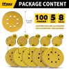 100PCS 125mm 8 Hole Sanding Discs Sandpaper Mixed Grits -