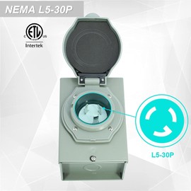 Rophor 30 Amp Generator Power Inlet Box, NEMA L5-30P Power Inlet Box for 3 Prong Generator Cord, 125 Volt, 3750 Watts, Weatherproof, Outdoor Use, ETL Listed