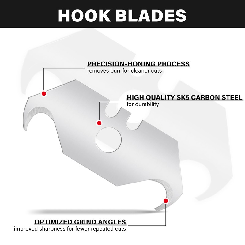 HAUTMEC 30 Pack Utility Knife Hook Blades, SK5 Steel, All-Purpose