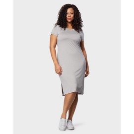 32 DEGREEES Women’s Cool T-Shirt Dress | Moisture Wicking | Ultra-Soft | Anti - Odor | Side Slits, Ghost Grey Heather, Small