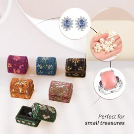 Small Jewelry Box Treasure Chest Mini Trinket Box - Travel Jewelry Case Organizer Storage - Handcrafted Set of 6 Beaded Glitter & Glass Vintage Birthday Gifts for Women - Golden