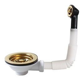 Talea SUS304 Stainless Steel Sink Strainer Basket Valve, Shiny Gold Sink Drain Fitting, Stainless Steel Strainer Basket Valve 114 mm with Overflow, Round Interface XK186C062-K