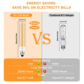 E11 LED Dimmable 10W Equivalent E11 Halogen Bulb 125V 75W-100W Candelabra Base 2700K Warm White T4 COB Mini Candelabra LED for Ceiling Fan Bulb, 3 Pack