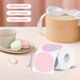 Thermal Label,3 Inch Pink Gradient Round Thermal Printer Sticker,Self-Adhesive Round Direct Thermal Labels,Thermal Stickers for DIY Logo Design,Name Tag (300 Labels/1 Roll)