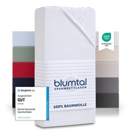 Blumtal Basics Jersey Fitted Sheet, 160 x 200 cm – Oeko-Tex Certified, 100% Cotton, up to 25 cm Mattress Height, White