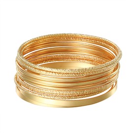 JJJDreams 20 Pieces Engraved Alloy Bangles for Women, Bracelet Set, Plated Stacking Bangles, Stainless Steel