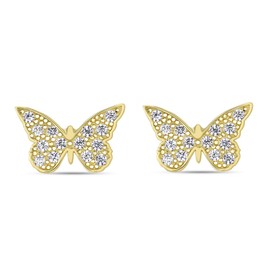 TOUSIATTAR 14k Yellow Gold CZ Earrings - Butterfly Stud Earrings Zirconia Exclusive Stone - Fine Jewelry Gift for Women’s and Her