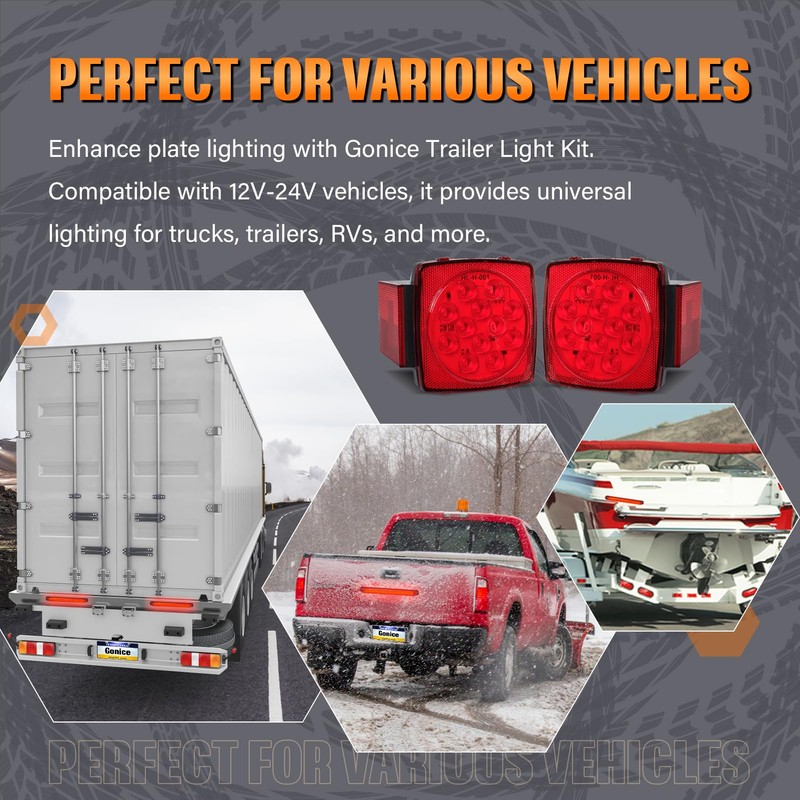 Gonice Complete LED Trailer Light Kit, Super Bright Submersible Boat