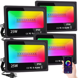 LED Flood Light Outdoor 25W, 250W Equivalent 2500LM, RGB Color Changing FloodLights by App Control, DIY Scenes - Timing - Dimmable Bright White Light 2700K-6500K, Uplights for Events, US-3 Plug