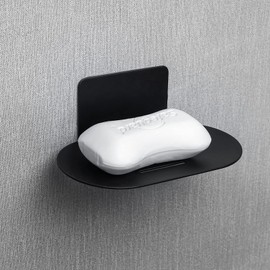 Stainless Steel Soap Tray, 3 Slot Self-Adhesive Wall Mounted Shower Soap Stand (Black)
