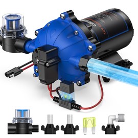 CrestWave 12V RV Water Pump, 7GPM 70PSI, 5-Chamber Diaphragm Pump with Overcurrent Protectors, Self-Priming Water Pressure Pump with Pressure Switch & Strainer for RV, Marine, Yacht, Caravan