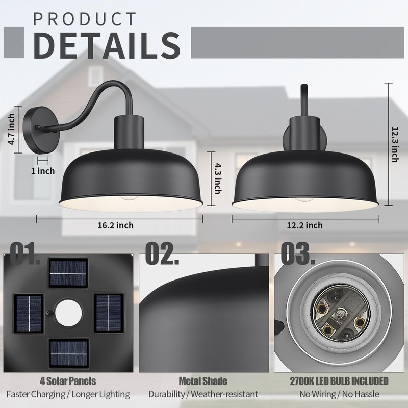 Darkaway Solar Barn Light for Outdoor, Dusk to Dawn Outside