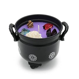 SOUL STICKS 4 Metal Cauldron Lavender Scented Candle with Dried Flowers with Handle Reusable for Spells, Smudging, Rituals & Blessings (7 Chakras)